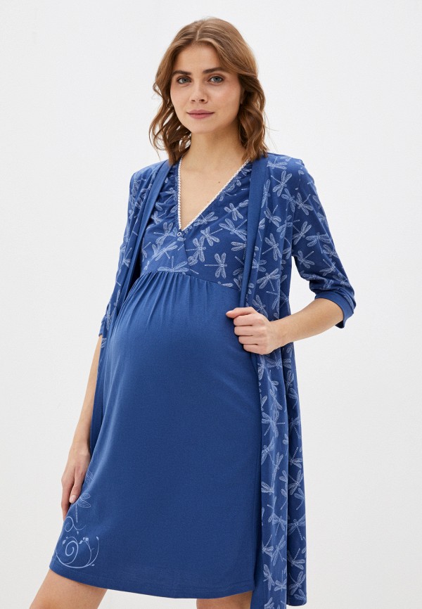 Халат и сорочка ночная Hunny mammy, Синий, для беременных и кормящих женщин 
Халат и сорочка ночная Hunny mammy, Синий, для беременных и кормящих женщин