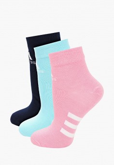 Носки 3 пары, adidas, цвет: голубой, розовый, синий. Артикул: AD002FKLWIS6. Девочкам / Одежда / Носки и колготки / Носки
