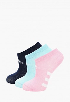 Носки 3 пары, adidas, цвет: голубой, розовый, синий. Артикул: AD002FKLWIS7. Девочкам / Одежда / Носки и колготки
