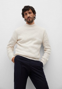 Джемпер, Mango Man, цвет: белый. Артикул: HE002EMMMCS9. Одежда / Джемперы, свитеры и кардиганы / Джемперы и пуловеры