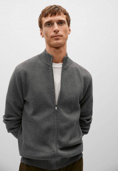 Кардиган, Mango Man, цвет: серый. Артикул: HE002EMMOHN6. Одежда / Джемперы, свитеры и кардиганы / Кардиганы