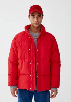 Куртка, Pull&Bear, цвет: красный. Артикул: IX001XM000OW. Одежда / Верхняя одежда / Пуховики и зимние куртки