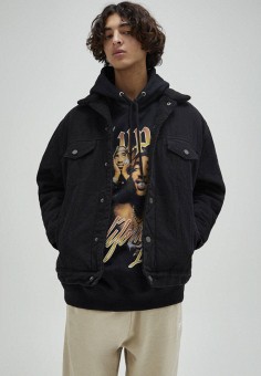 Куртка джинсовая, Pull&Bear, цвет: черный. Артикул: IX001XM009Y7. Одежда / Верхняя одежда / Джинсовые куртки