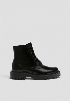 Ботинки, Pull&Bear, цвет: черный. Артикул: IX001XM00D2P. Обувь / Ботинки / Высокие ботинки
