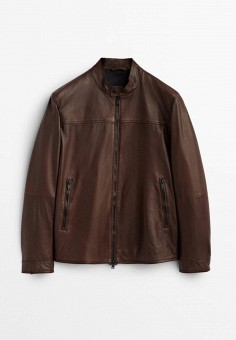 Куртка кожаная, Massimo Dutti, цвет: коричневый. Артикул: IX001XM00EIK. Одежда / Верхняя одежда / Кожаные куртки
