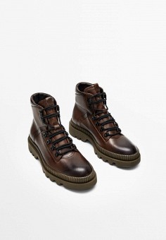 Ботинки, Massimo Dutti, цвет: коричневый. Артикул: IX001XM00FVL. Обувь / Ботинки / Высокие ботинки