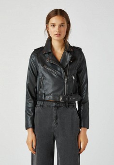 Куртка кожаная, Pull&Bear, цвет: черный. Артикул: IX001XW004TJ. Одежда / Верхняя одежда / Кожаные куртки