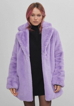 Шуба, Bershka, цвет: фиолетовый. Артикул: IX001XW00R6A. Одежда / Верхняя одежда / Шубы и дубленки