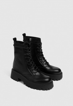 Ботинки, Pull&Bear, цвет: черный. Артикул: IX001XW019BL. Обувь / Ботинки / Высокие ботинки