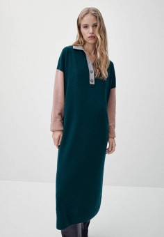 Платье, Massimo Dutti, цвет: зеленый. Артикул: IX001XW019J8. Одежда / Платья и сарафаны / Платья-свитеры