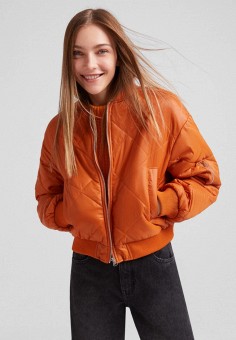 Куртка утепленная, Bershka, цвет: оранжевый. Артикул: IX001XW019SQ. Одежда / Верхняя одежда