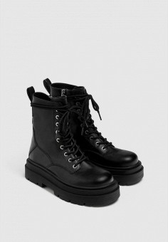 Ботинки, Pull&Bear, цвет: черный. Артикул: IX001XW01BZY. Обувь / Ботинки / Высокие ботинки