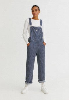 Комбинезон джинсовый, Pull&Bear, цвет: синий. Артикул: IX001XW01C1P. Одежда / Комбинезоны