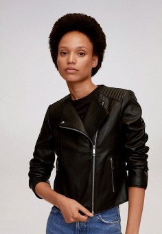 Куртка кожаная, Mango, цвет: черный. Артикул: MA002EWJWNI3. Mango