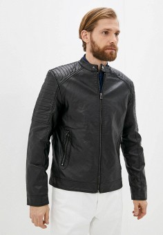 Куртка кожаная, DeFacto, цвет: черный. Артикул: MP002XM1HQ98. Одежда / Верхняя одежда / Кожаные куртки