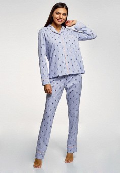 Пижама, oodji, цвет: голубой. Артикул: MP002XW0DFNG. Одежда / Домашняя одежда / Пижамы