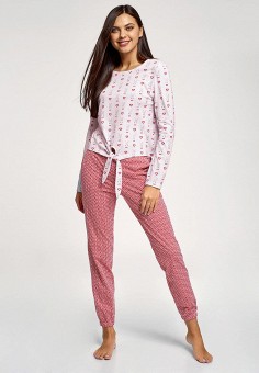 Пижама, oodji, цвет: красный, розовый. Артикул: MP002XW0HYKY. Одежда / Домашняя одежда