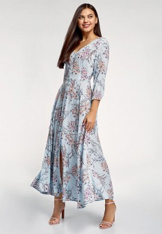 Платье, oodji, цвет: голубой. Артикул: MP002XW1GA7Z. Одежда / Платья и сарафаны / Повседневные платья