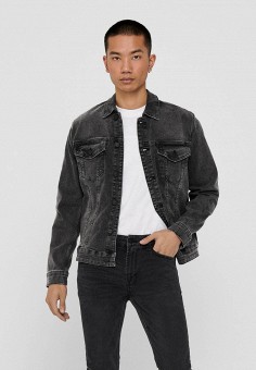 Куртка джинсовая, Only & Sons, цвет: черный. Артикул: ON013EMMLAE1. Одежда / Верхняя одежда / Джинсовые куртки