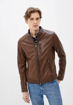 Куртка кожаная, Oakwood, цвет: коричневый. Артикул: RTLAAB852801. Одежда / Верхняя одежда / Кожаные куртки