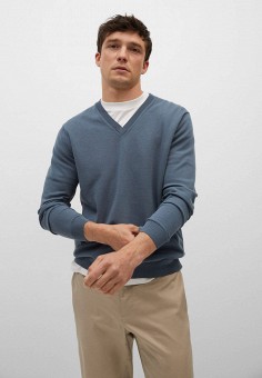 Пуловер, Mango Man, цвет: синий. Артикул: RTLAAL021401. Одежда / Джемперы, свитеры и кардиганы / Джемперы и пуловеры