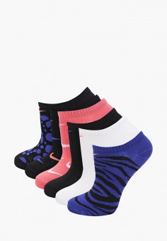 Носки 6 пар, Nike, цвет: белый, розовый, синий, черный. Артикул: RTLAAM096801. Девочкам / Одежда / Носки и колготки / Носки
