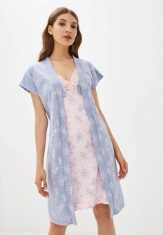 Халат и сорочка ночная, SleepShy, цвет: голубой, розовый. Артикул: RTLAAN911101. SleepShy