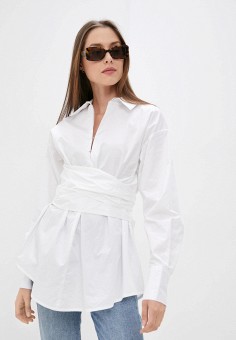 Блуза, Guess Jeans, цвет: белый. Артикул: RTLAAO519301. Одежда / Блузы и рубашки / Блузы / Блузы с длинным рукавом