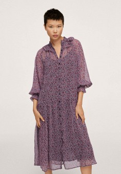 Платье, Mango, цвет: фиолетовый. Артикул: RTLAAP698401. Одежда / Платья и сарафаны