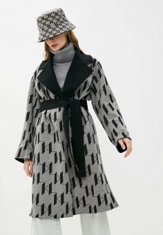 Пальто, Karl Lagerfeld, цвет: серый, черный. Артикул: RTLAAQ563201. Одежда / Верхняя одежда / Karl Lagerfeld