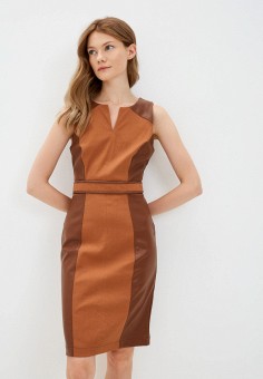 Платье, Rinascimento, цвет: коричневый. Артикул: RTLAAQ654301. Одежда / Платья и сарафаны / Кожаные платья / Rinascimento