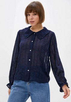 Блуза, Only, цвет: синий. Артикул: RTLAAQ924401. Одежда / Блузы и рубашки / Блузы / Only