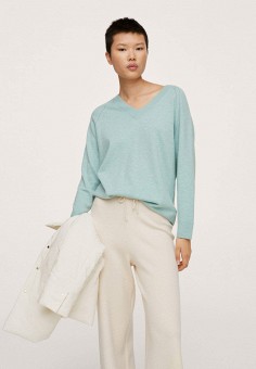 Пуловер, Mango, цвет: бирюзовый. Артикул: RTLAAR208001. Одежда / Джемперы, свитеры и кардиганы / Джемперы и пуловеры