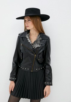 Куртка кожаная, Twinset Milano, цвет: черный. Артикул: RTLAAS235401. Одежда / Twinset Milano