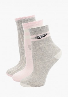 Носки 3 пары, Koton, цвет: розовый, серый. Артикул: RTLAAT243801. Девочкам / Одежда / Носки и колготки / Koton