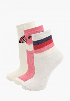 Носки 3 пары, Koton, цвет: бежевый, розовый. Артикул: RTLAAT243901. Девочкам / Одежда / Носки и колготки / Koton