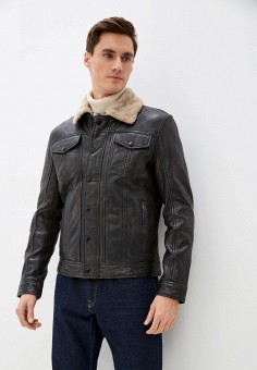 Куртка кожаная, Strellson, цвет: серый. Артикул: RTLAAT586002. Одежда / Верхняя одежда / Кожаные куртки
