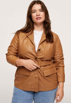 Куртка кожаная, Violeta by Mango, цвет: коричневый. Артикул: RTLAAT756001. Одежда / Верхняя одежда / Кожаные куртки