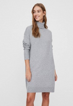 Платье, Vero Moda, цвет: серый. Артикул: RTLAAU322801. Одежда / Платья и сарафаны / Платья-свитеры