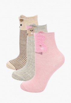 Носки 3 пары, Koton, цвет: бежевый, розовый, серый. Артикул: RTLAAU705301. Девочкам / Одежда / Носки и колготки / Koton