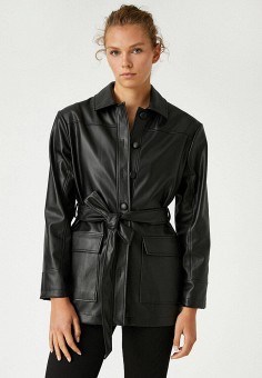 Куртка кожаная, Koton, цвет: черный. Артикул: RTLAAX797001. Одежда / Верхняя одежда / Koton