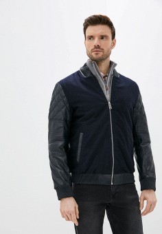 Куртка кожаная, Basics & More, цвет: синий. Артикул: RTLAAY027801. Одежда / Верхняя одежда / Кожаные куртки