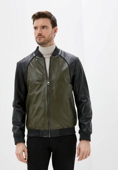 Куртка кожаная, Basics & More, цвет: хаки. Артикул: RTLAAY034001. Одежда / Верхняя одежда / Кожаные куртки