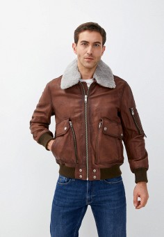 Куртка кожаная, Diesel, цвет: коричневый. Артикул: RTLAAY534801. 