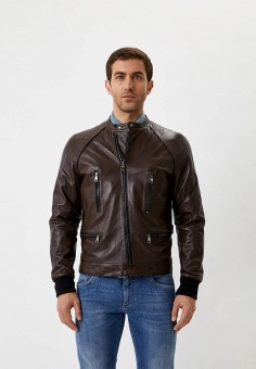 Куртка кожаная, Dolce&Gabbana, цвет: коричневый. Артикул: RTLAAZ036601. Одежда / Верхняя одежда
