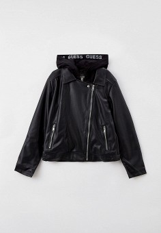 Куртка кожаная, Guess, цвет: черный. Артикул: RTLAAZ071402. Девочкам / Одежда / Верхняя одежда