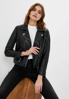 Куртка кожаная, Guess Jeans, цвет: черный. Артикул: RTLABA023202. 