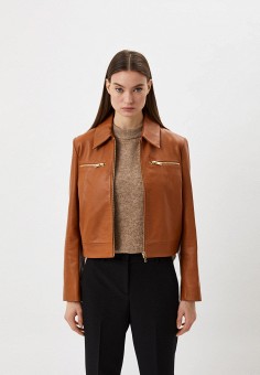 Куртка кожаная, Trussardi, цвет: коричневый. Артикул: RTLABA221201. Одежда / Верхняя одежда / Кожаные куртки