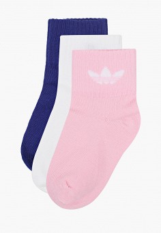 Носки 3 пары, adidas Originals, цвет: белый, розовый, синий. Артикул: RTLABB194301. Девочкам / Одежда / Носки и колготки