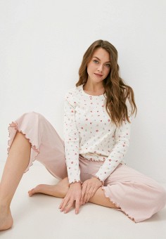 Пижама, United Colors of Benetton, цвет: бежевый, розовый. Артикул: RTLABB425301. Одежда / Домашняя одежда
